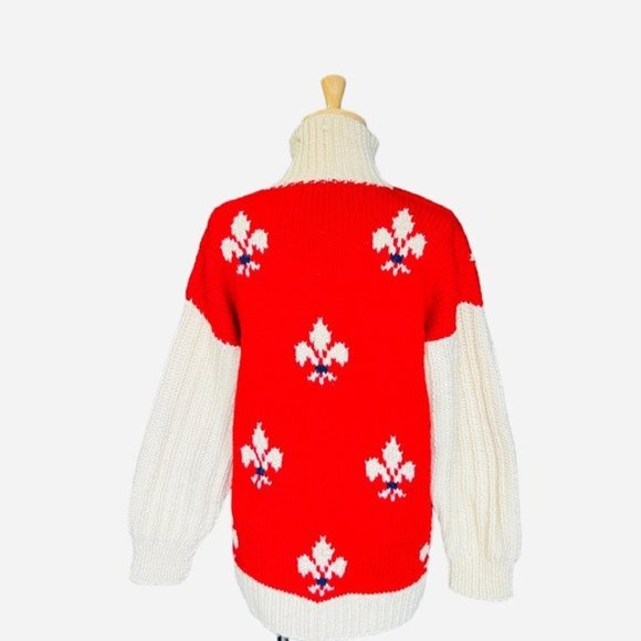 VINTAGE Cable knit Fleur-De-lys Sweater. size X-large - Picture 2 of 5